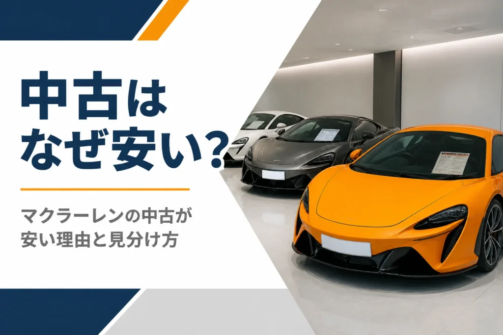 中古車の展示場に並ぶ年式の違うスーパーカー