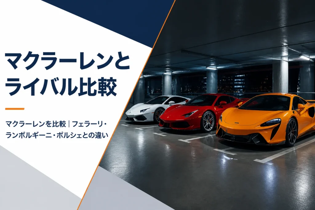 地下駐車場に並ぶ形の違うスーパーカー3台
