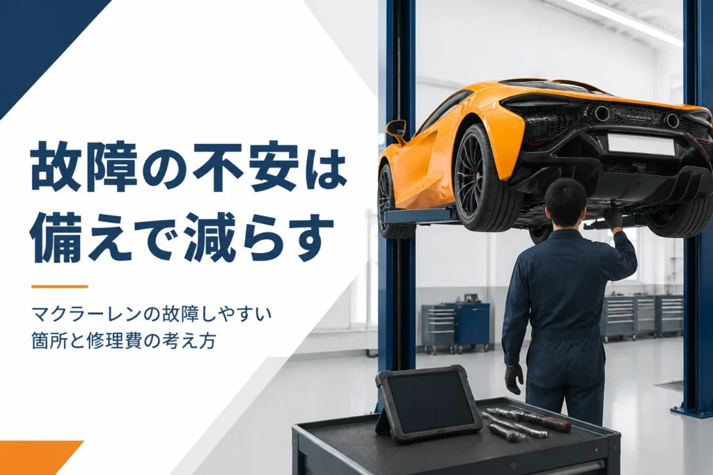 整備工場で点検を受けるマクラーレンのイメージ