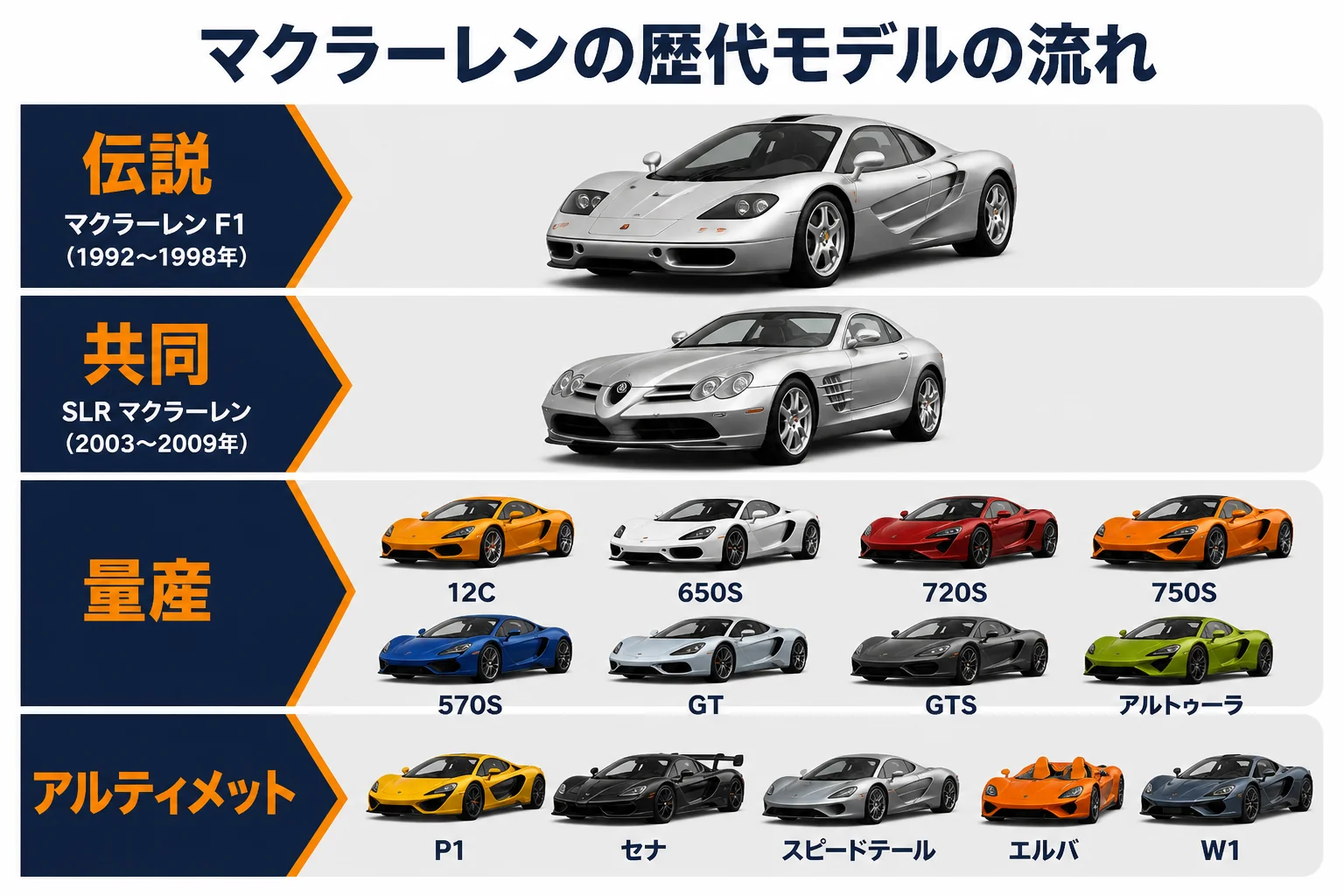 マクラーレンの歴代モデルの流れを年表にした図解