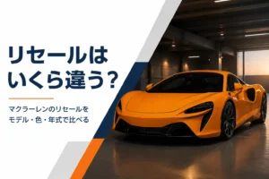 ガレージに停まるオレンジ色のスーパーカー